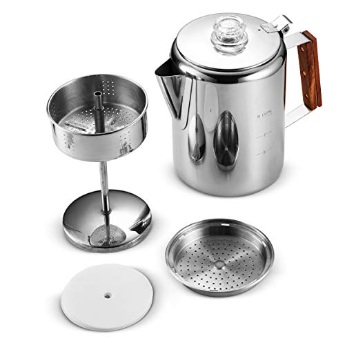 Eurolux Percolator Coffee Maker Pot - 9 Cups | Durable Stainless Steel Material | Brew Coffee On Fire, Grill or Stovetop | No Electricity, No Bad Plastic Taste | Ideal for Home, Camping & Travel - Thumbnail 6