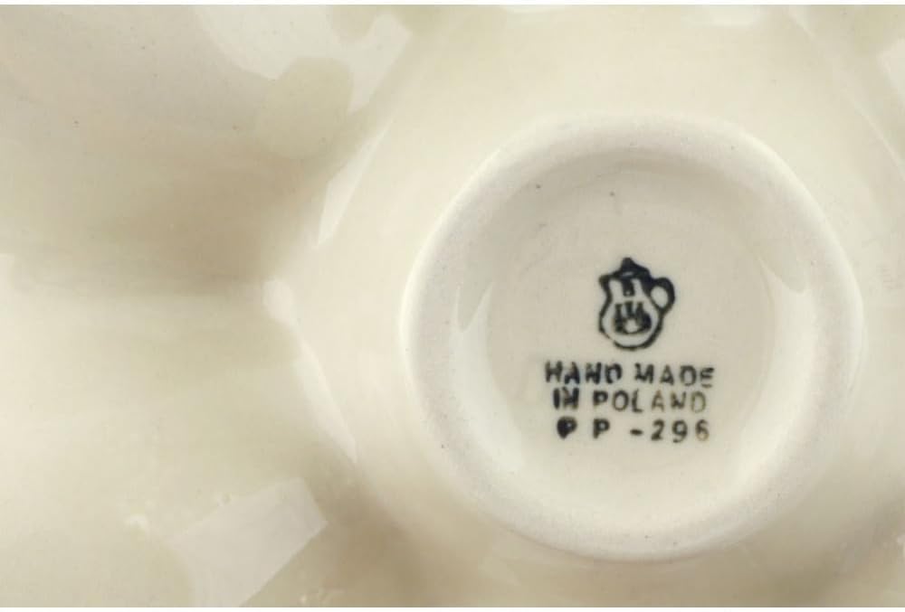 Polmedia Polish Pottery Egg Plate UNIKAT - Forget Me Not Pattern Handmade in Boleslawiec Poland by Ceramika Artystyczna + Certificate of Authenticity