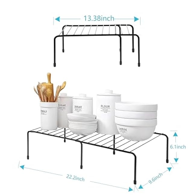 Cabinet Storage Shelf Rack, Expandable Kitchen Counter and Cabinet Shelf, Metal Storage Rack Organizer Rustproof Space Saving for Dish Spice Cupboards Kitchen (1 Pack-Black)