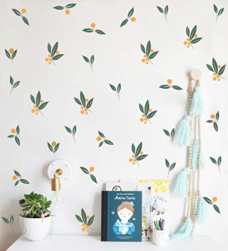 Nordic Tangerines Green Leaves Wall Decal , Fruit Wall Decals,Plant Fresh Leaves Sticker For Bedroom Office Decoration,Tangerine Wall Decals (32Pcs Tangerines Leaf ) #TOP1
