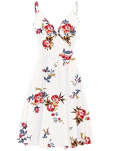 WEACZZY Summer Dresses for Women 2025 Sexy V Neck Floral Sun Dress Casual Beach Cover Up Mini Vacation Dresses Pockets, Floral White, M - Image 2