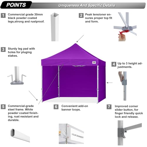 Image of ABCCANOPY Commercial Pop Up Canopy Tent with Sidewalls 8X8,Purple
