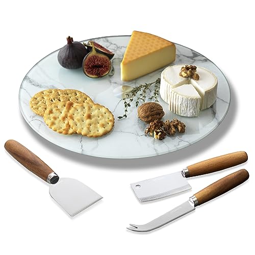 Occasion Rotating Glass Cheese Board & Knife Set - A Stylish Centerpiece for Any