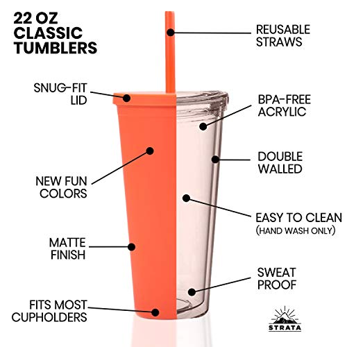 Tumblers With Lids (8 Pack) 22Oz Pastel Colored Acrylic Cups With Lids And Straws | Double Wall Matte Plastic Bulk Tumblers With Free Straw Cleaner! Vinyl Customizable Diy Gifts #TOP1