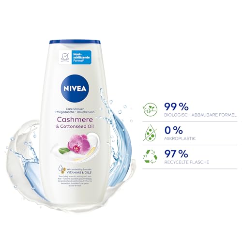 NIVEA Cashmere & Cottonseed Oil Pflegedusche, pH-hautneutrales Duschgel mit Vitaminen und wertvollen Ölen, feuchtigkeitsspendende Cremedusche mit Orchideen-Duft (250 ml)