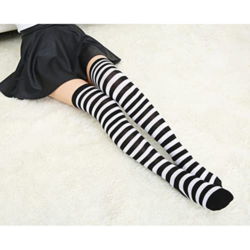 Image of DRESHOW Extra Long High Thigh Socks Striped Over Knee Thin Tights Long Stocking