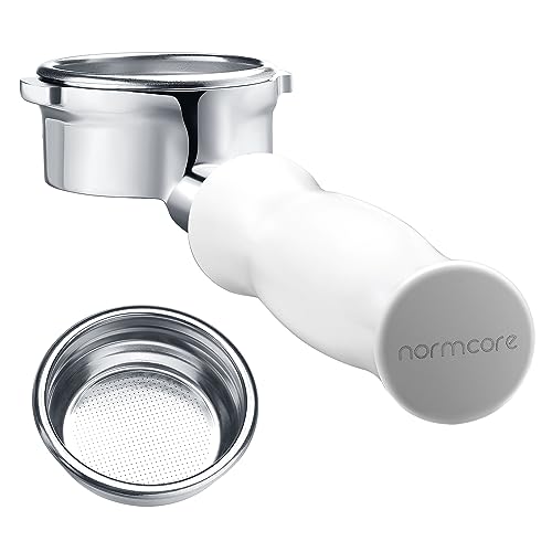 Image of Normcore 58mm Naked Portafilter Compatible with Breville BES900, BES920, BES980, BES985, BES990, Bottomless Portafilter with 18g Basket, White Anodized Aluminum Handle