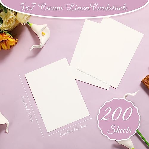 Geosar 200 Sheet Linen Cardstock 5 x 7 Invitation Cardstock Heavyweight Printer Paper 92lb 250gsm Index Cards for Printer Cover Postcards Blank Flash Note Greeting (Beige)