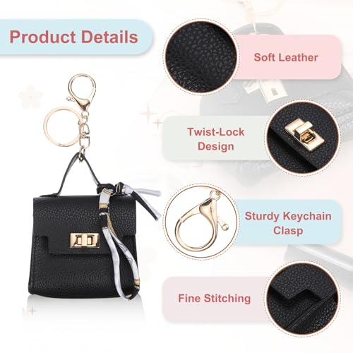 PATIKIL Mini Backpack Keychain, Cute Coin Purse Keychain PU Leather Backpack Purse Key Chain Little Earbud Bag Keychains for Women Mini Card Data Cable Organizer, Black3