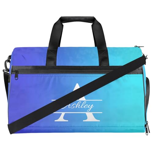 Custom Sports Duffel Bag with Shoe Compartment Personalized Name Dance Gym Bag for Women Overnight Weekender Travel Duffel Bags, Multi Blue2