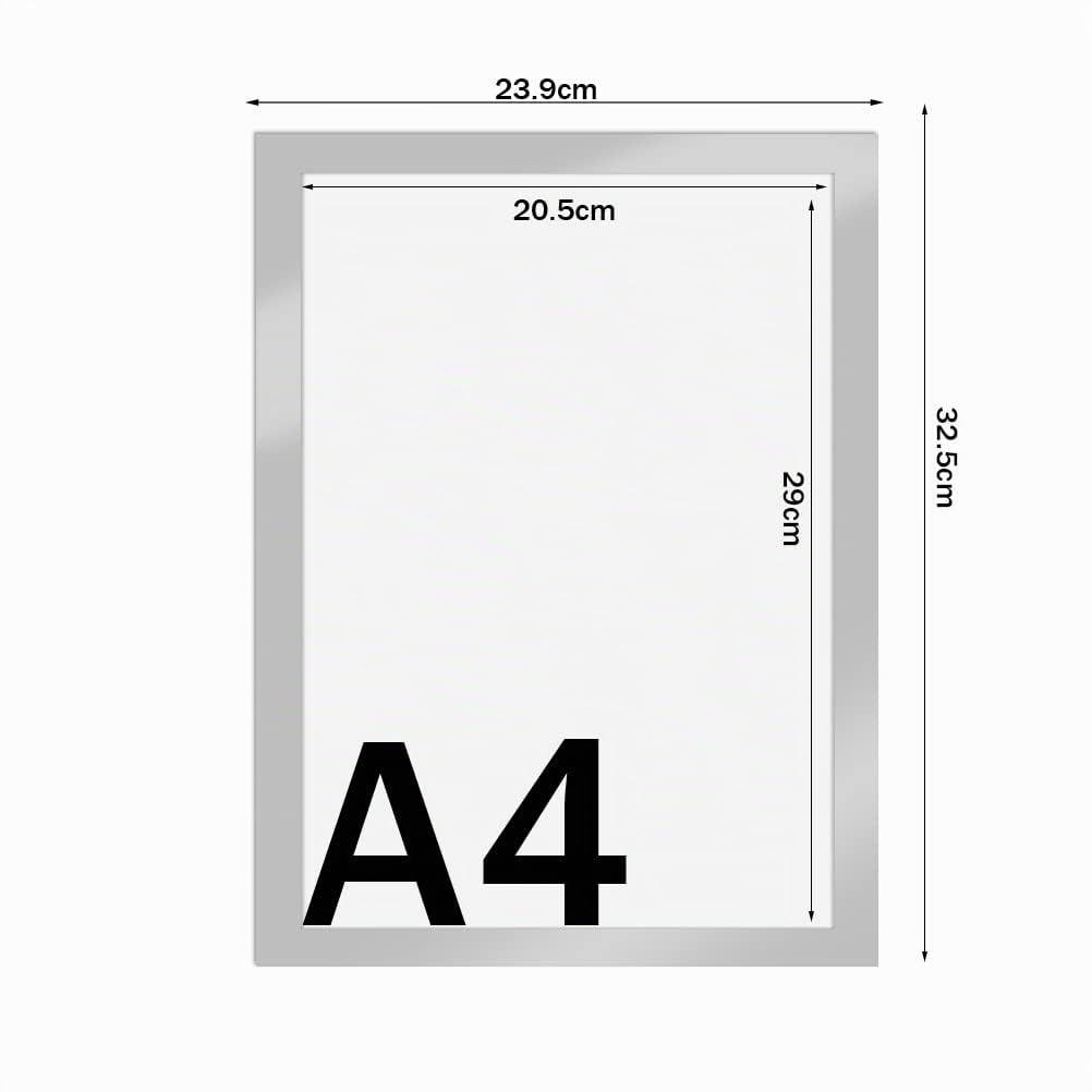 10pcs A4 Cornice Magnetica Autoadesiva,Informazioni Cornice argento, Display Impermeabile,Coperture per Segnaletica,Foto,Documenti,Pareti e Finestre,Chiusura Magnetica,Copertura Magnetica(32,5x24cm)