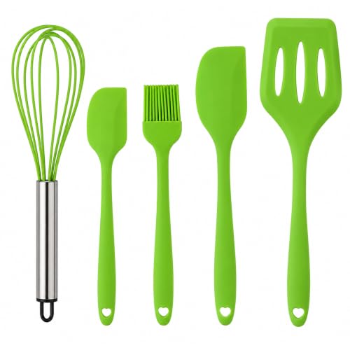 MYVRSE Silicone Kitchen Utensil Set, 5-Piece Heat Resistant Cooking Utensils Set, Nonstick BPA-Free Silicone Spatulas, Turner, Whisk & Pastry Brush for Baking and Cooking (Green) by MYVRSE - Used condition - US$10.44