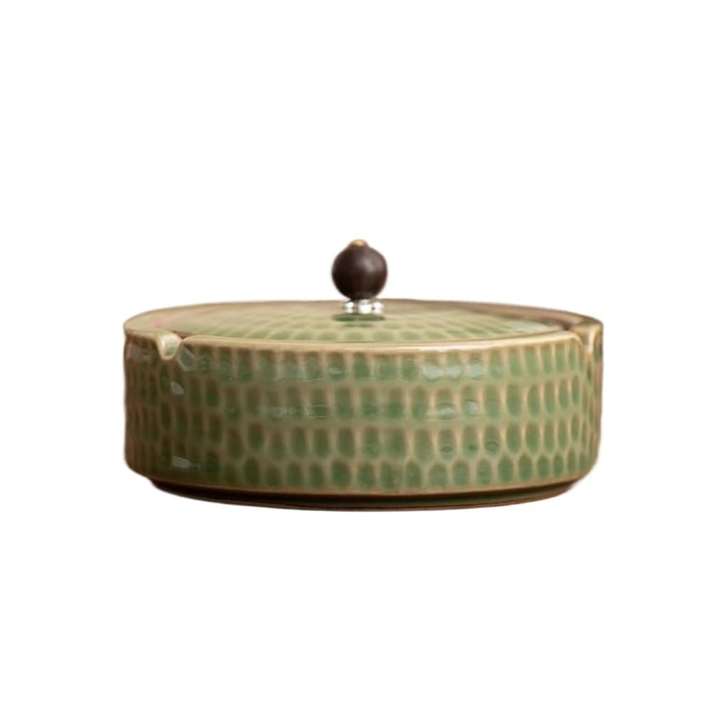Popielniczki do papierosów Ceramiczna popielniczka z pokrywką w stylu retro do dekoracji stolika kawowego na biurko(Green)