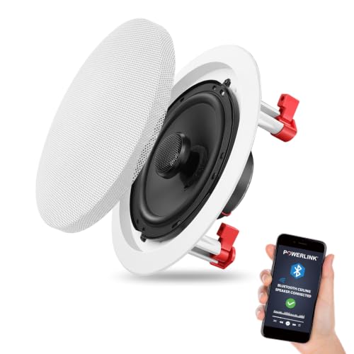 Image of Powerlink 9 inch Bluetooth Flush Mount in-Ceiling 2-Way Speaker System with Built-in Amplifier, Polypropylene Cone & Polymer Tweeter, Stereo Sound, 30W - for Office, Gym, Home Theater