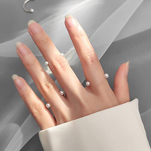 Bague ajustable pour femme ornée de perles synthétiques et perles fraîches délicates