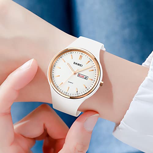 Gosasa Casual Simple Style Silicone Strap Women Men Sports Watches 30M Waterproof (Rose Gold White) #TOP3