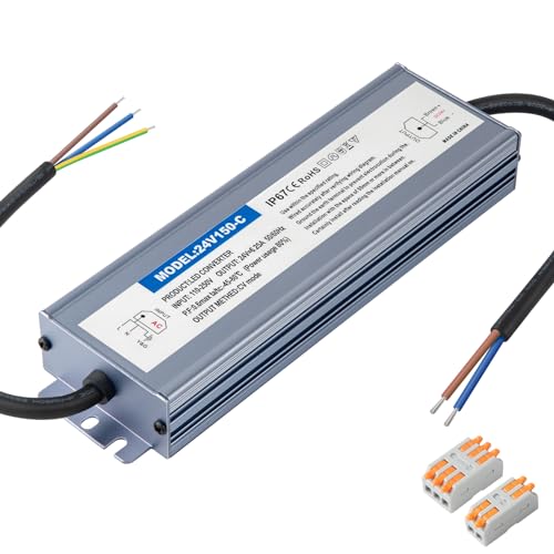 Karyoosi LED Trafo 24V 150W 6.25A, LED Netzteil 24V, Transformator 230V auf 24 Volt DC, Wasserdichtes IP67 LED Treiber Für Beleuchtung im Innen- und Außenbereich