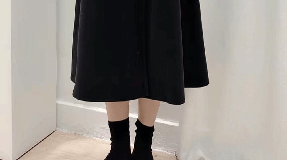 Faldas para Mujer Longitud Mediana, Elegante Decoración De Botones Faldas De Invierno Negras para Mujer Cintura Elástica Faldas Midi De Talle Alto para Mujer Co(Black)