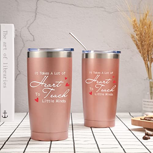 2 Pack It Takes A Big Heart To Teach Little Minds Travel Mug, Teacher Appreciation Gifts For Women Men, Personalized Birthday Graduation Thank You Gifts For Teachers, 20 Oz Mug Tumbler (Rose Gold) #TOP3