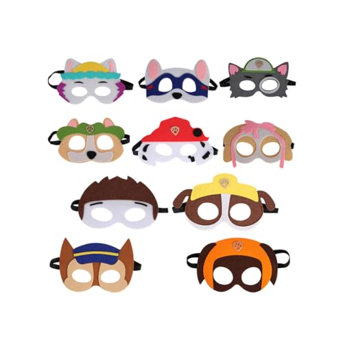 Jieddey Tiermasken Für Kinder,10 PCS Kinder Tiermasken Cartoon Masken Kinder Hundemasken mit Elastischem Seil Welpen Party Masken Filzmasken für Kinder Party Maskerade Geburtstage Halloween Cosplay