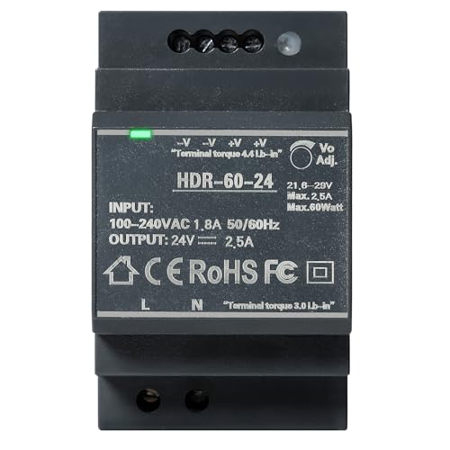 Jadeshay Din Rail Power Supply,60W 24V 2.5A AC/DC Single Phase Transformer for Ring Door Bell System and Automation Industry,Input AC100V-240V Output DC24V