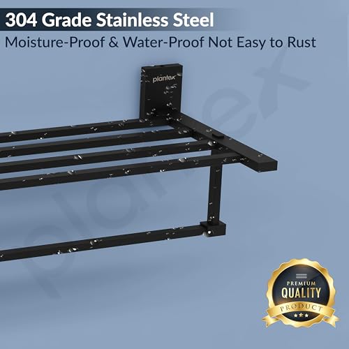 Image of Plantex 304 Grade Stainless Steel Towel Rack for Bathroom /Towel Rod /Stand /Bathroom Accessories - 24 inch (Matt Black)