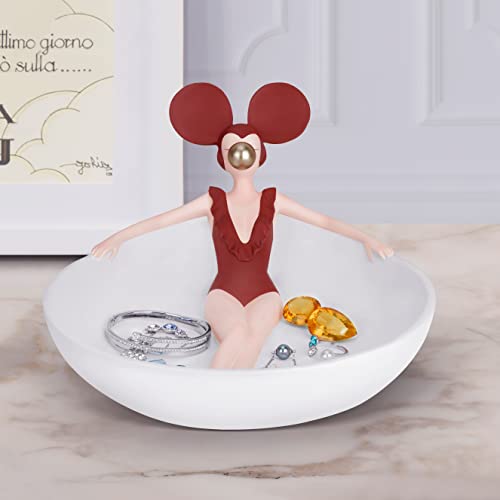 Decorative Vanity Tray For Bathroom Decor, Girl Figurine Statue Home Decor For Dresser Top Bathroom Counter, Jewelry Holder Ring Holder Jewelry Dish Tray, Table Decor For Bedroom Home Decoration (Red) #TOP5