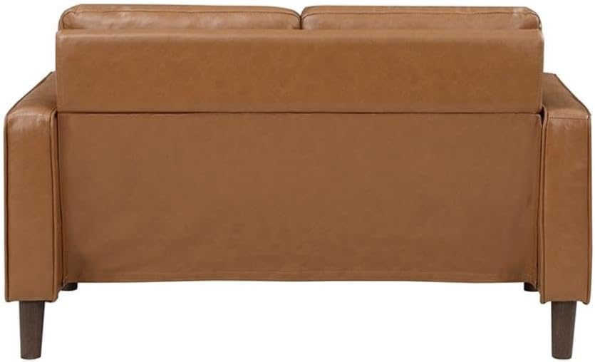 Pemberly Row 2-Piece Faux Leather Sofa Set, Brown Upholstery, Track Arms, Solid Wood Frame, Foam Padding, Pocket Coil Seats, Modern Living Room Furniture, Includes Sofa and Loveseat, Comfortable