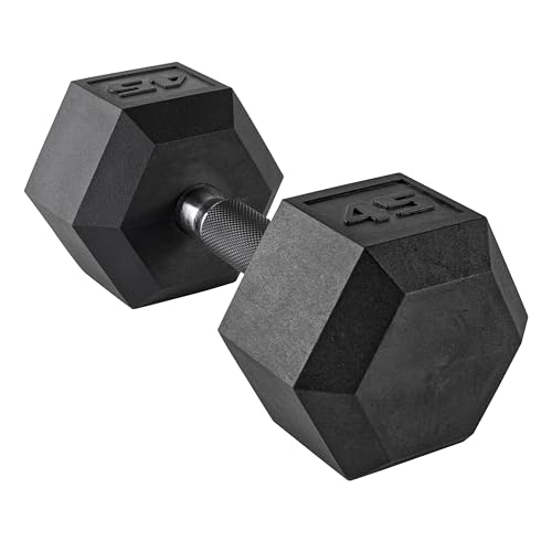 Image of CAP Rubber Coated Dumbbell Weights, Free Weights for Home Gym Strength Training, Anti-Roll Hex Dumbbells with Black, Chrome & Comfort Grip Handles, Singles