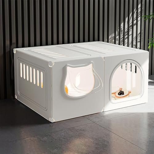 猫 ケージ トイレ付き 犬げーじ小型犬用 HD透明犬/猫ケージ、引き出しトレイ付き 壁付き小動物用プレイペン、猫用囲い、半密閉式猫ハウス、金属猫小屋フェレット囲いチンチラ 大型運動場(白,70*45*35)