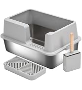 BDZBREN Upgraded Enclosed Stainless Steel Cat Litter Box, High Sided XXL Extra Large Litter Box f...