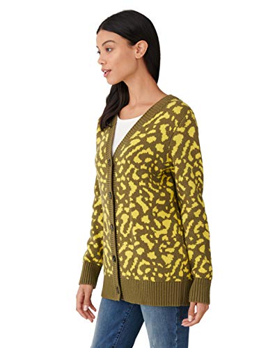 Lucky Brand Women's Long Sleeve Open Front Leopard Mid Length Cardigan, Winter Moss, S