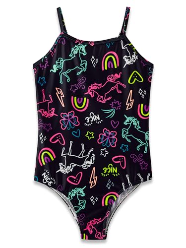 Image of Dvenki Toddler Girls One Piece Swimsuit Adjustable Straps Sizes 2T-10 | quick-dry swim fabric, skin-friendly, ruffle neckline, leopard, check, mermaid prints, swimwear for beach, pool, summer party