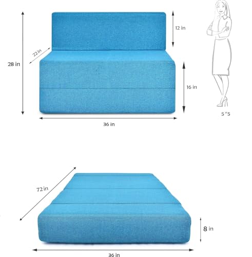 Image of Convertible Sofa Chair Bed, 3-in-1 Sleeper Chair with Foldable Design, Modern Upholstered Lounge Accent Chair, Space Saving Single Sofa Bed for Living Room, Bedroom & Small Spaces (Blue (FA088))