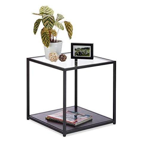 Relaxdays Glass and Wooden Tray Side Table Cover