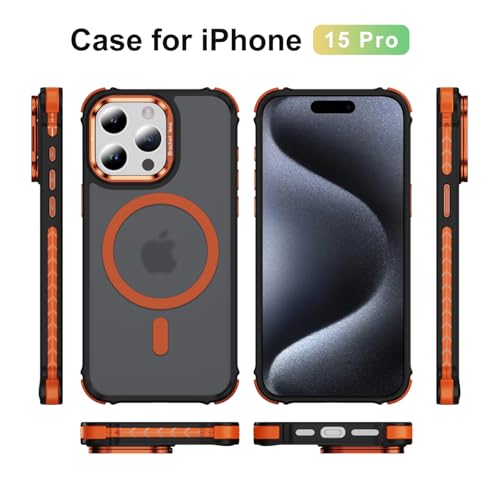 Coque iPhone 15 Pro orange avec support MagSafe intégré et dos mat anti-choc