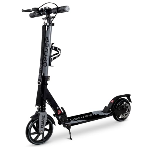 Bergen City Scooter Tretroller Classic klappbar - 200 mm Räder, Vorderrad- & Fußbremse, 2× Federung, Aluminium Scooter höhenverstellbar, für Kinder ab 6 Jahre & Erwachsene bis 100 kg (Grau)