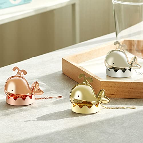 Kofpar Tea Infuser, 2 Pack Cute Whale Tea Filters, Tea Diffuser For Loose Leaf Tea With Extended Chain Hook, Extra Fine Mesh Tea Diffuser, 18/8 Stainless Steel Loose Tea Steeper (Silver & Rose Gold) #TOP5