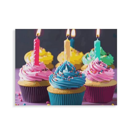 Peinture par numéros adulte kit complet cupcake anniversaire avec cadre