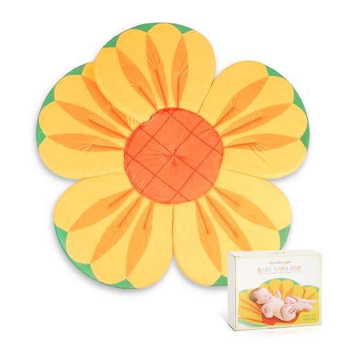 Image of YooxArmor Baby Bath Pad for Infant Bathtub Sink, Non-Slip Flower Bathtub for Infants 0-6 Months, Soft Baby Sink Bath Cushion for Babies Bath Time, Newborns Bath Essentials Must Haves-Sunflower