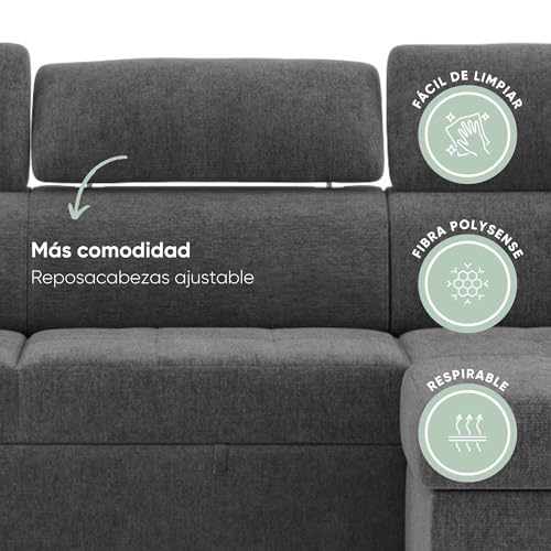 Variante de BUDWING sofas chaise longue Gris oscuro 263×161×96 cm