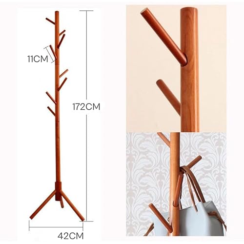 Image of JD FRESH Natural Bamboo Free Standing Coat Stand /8 Hooks Tree Shaped Coat Stand /Height Freely Adjustable Coat Rack /Cloth Hanging Stand for Coats, Hats, Clothes and Handbags (1 Piece)