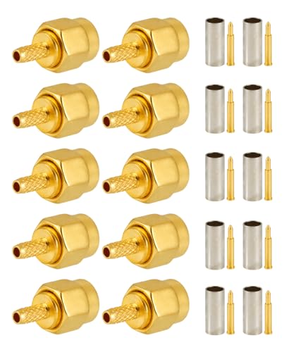 Vecys 10 PCS SMA Connectors SMA Male Crimp Connector for RG316 RG174 RF Coax Cable, Gold, SMA Male for RG174/RG316 - Image 4