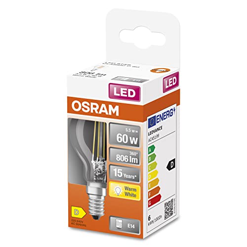 Osram Filament LED Lampe mit E14 Sockel, Tropfenform, Warmweiss (2700K), 6,50 W, Ersatz für 60-W-Glühbirne, LED Retrofit CLASSIC P – Ansicht 2