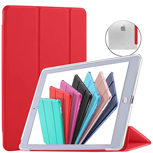 Image of DuraSafe Cases for iPad PRO 9.7 Inch 2016 [ PRO 9.7 2016 ] A1673 A1674 A1675 MLMP2HN /A MM172HN /A MLMN2HN /A MLMW2HN /A Trifold Hard Smart PC Translucent Back Cover - Red