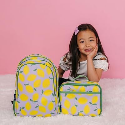 Wildkin Kids 15-inch Elementary School Backpack Durable Padded Bag with Adjustable Straps for School, Travel & Everyday Use, Multiple Pockets, Boys & Girls Ages 510 Lilac Lemonade