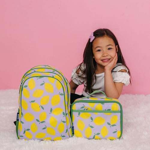 Image of Wildkin 15 Inch Backpack for Kids, Lilac Lemonade | Ages 5-10, padded straps, side water bottle pocket - coordinates with matching Wildkin lunch boxes