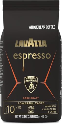 Lavazza, Espresso for Automobili Lamborghini, Coffee Beans, Ideal for Espresso Coffee Machines, with Aromatic Notes of Chocolate and Cocoa, Arabica and Robusta, Intensity 10/10, Dark Roasting, 1 kg