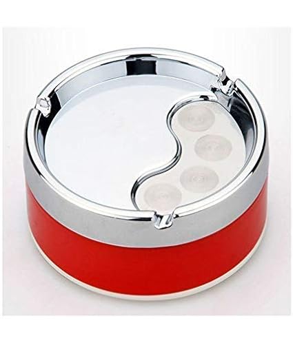 sp Stainless Steel revolcing Tabletop Decor Closed Printing Unbreakable Ashtray, Multicolour - 1 Piece