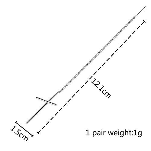 Epinki Gold Plated Earrings, Womens Long Chain Cross Silver Threader Dangle Earrings